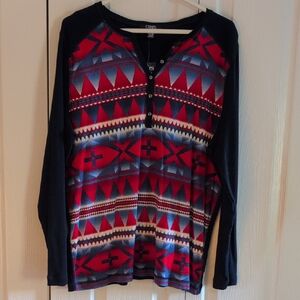 Chaps Women's Red and Navy Geometric Sweater